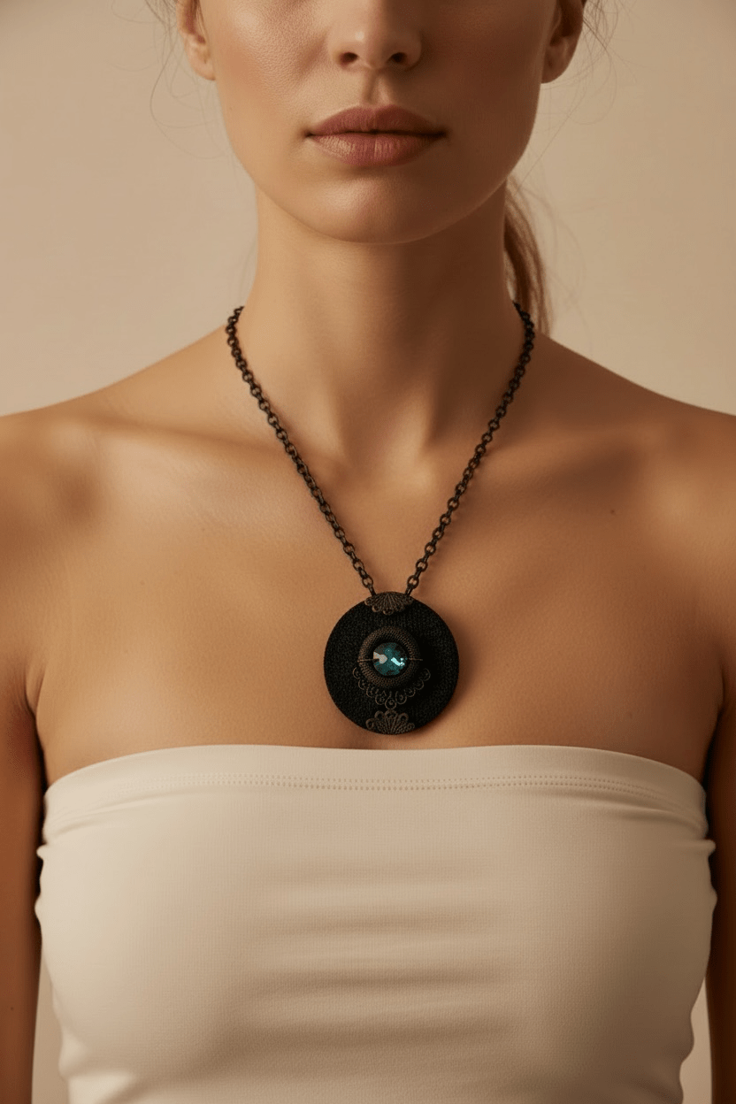 Teal Blue Swarovski & Black Necklace Necklaces La Vie Bien Teal Blue Swarovski & Black Necklace