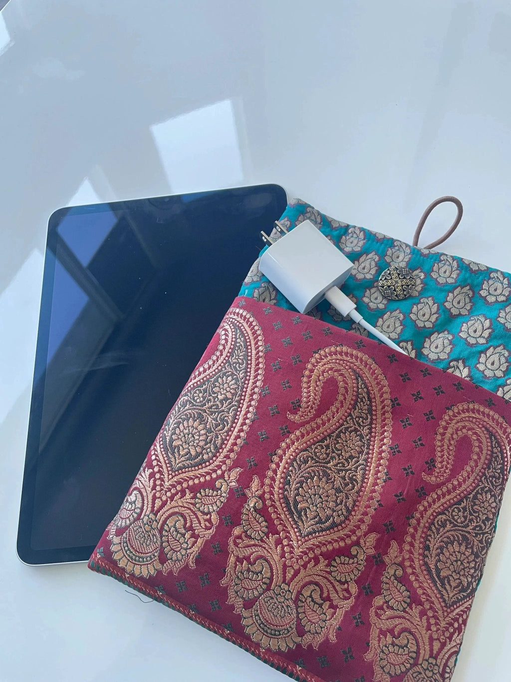 Teal Device Saree Sleeve by Modern Desi