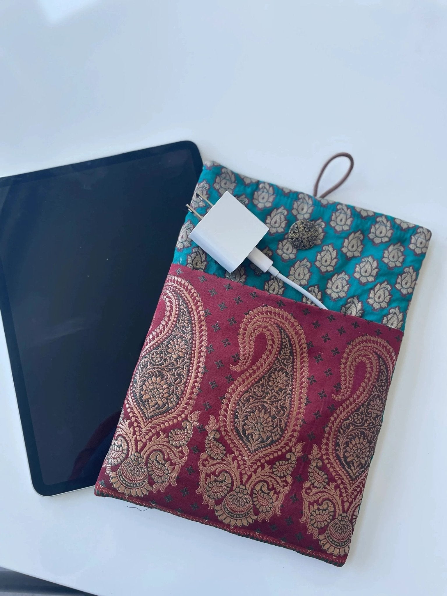 Teal Device Saree Sleeve by Modern Desi