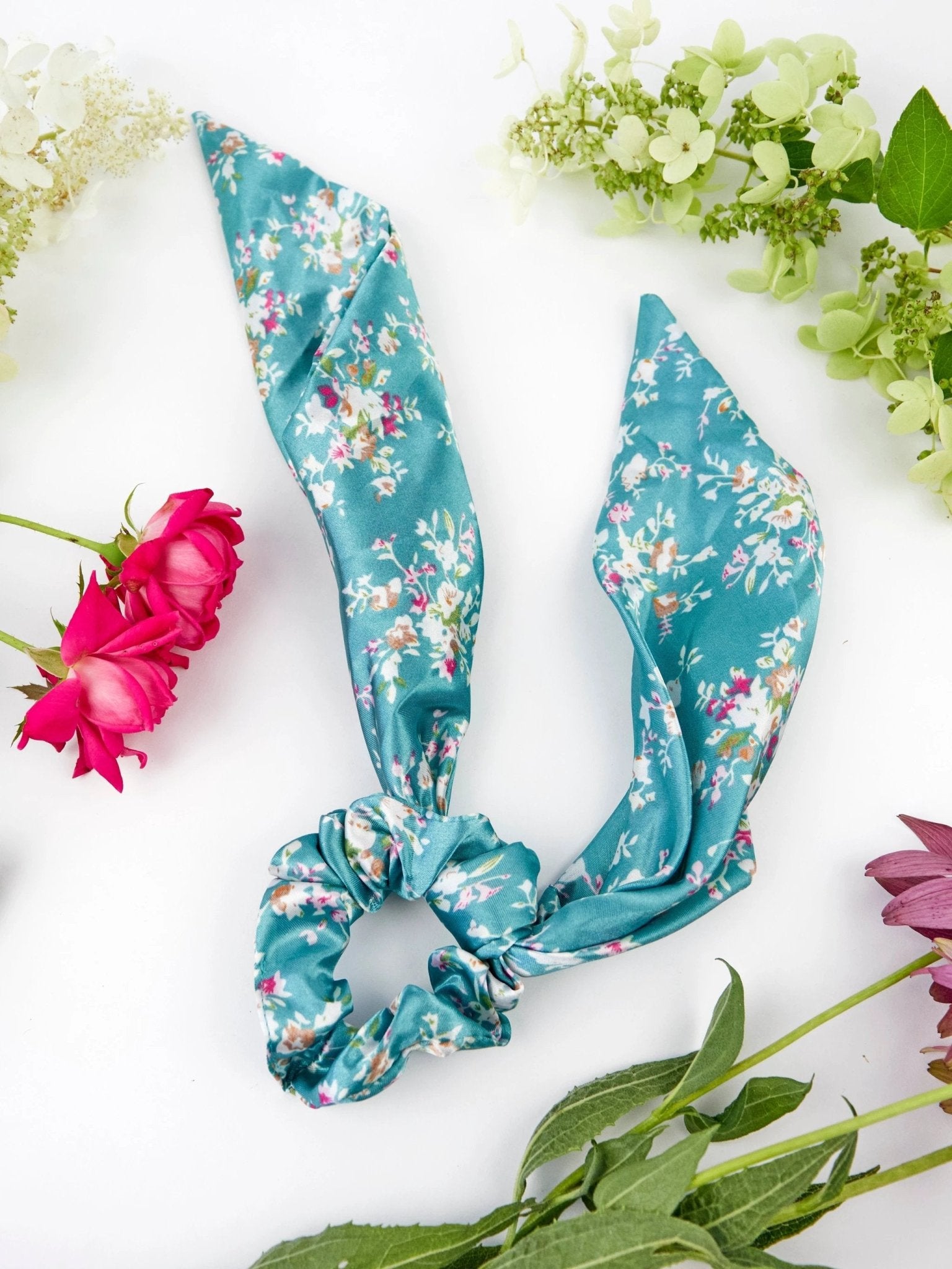 Teal Satin Scarf Scrunchie by Ash & Rose