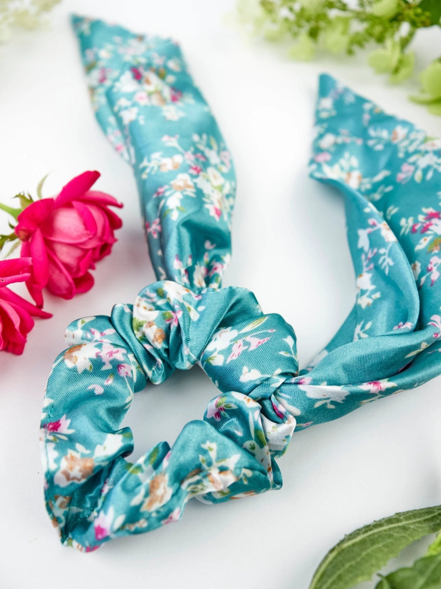 Teal Satin Scarf Scrunchie by Ash & Rose