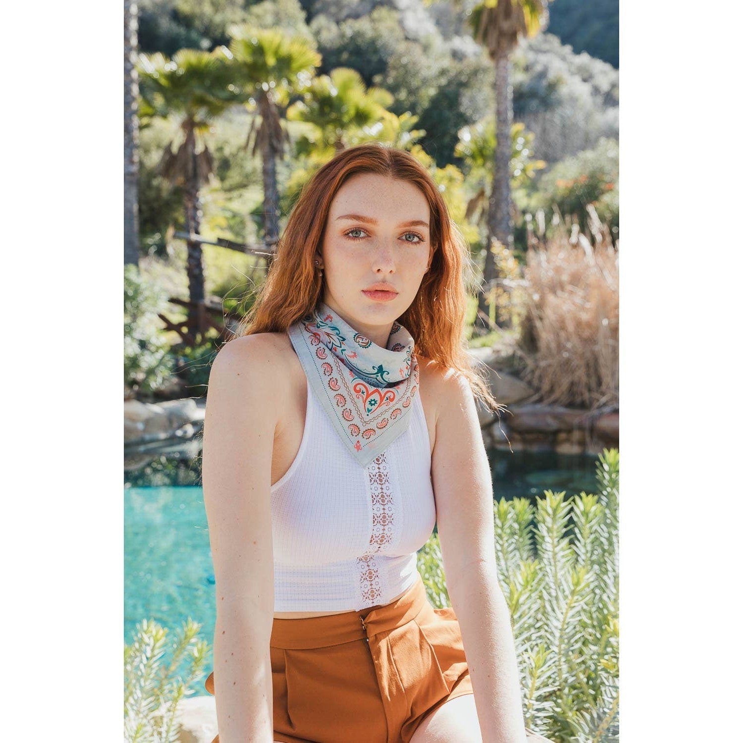 Teal Vintage Colorful Paisley Bandana | Scarf Handkerchief Necktie