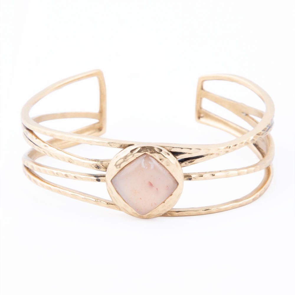 Terra Peach Moonstone and Golden Cuff Bracelet Bracelets La Vie Bien Terra Peach Moonstone and Golden Cuff Bracelet