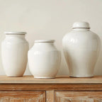 Terracotta Cachepot Jar in White Glaze, Tall by White Cliff Studio