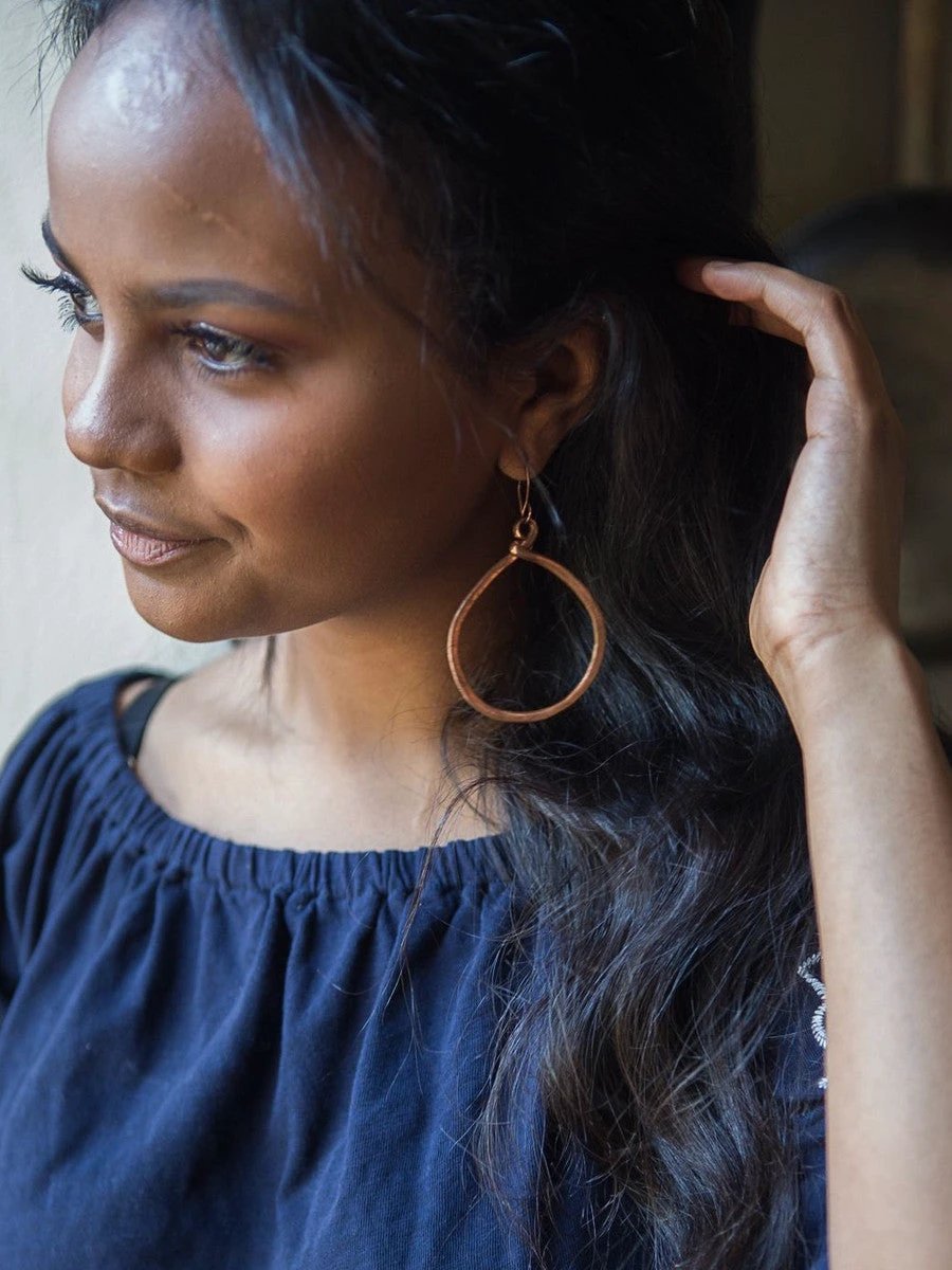 Terracotta Hammered Copper Loop Earrings