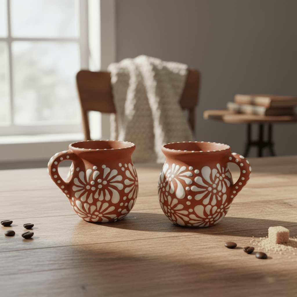 Terracotta Jarrito Mug | Handmade Mexican Relief Pottery Cup Talavera Mug La Vie Bien Terracotta Jarrito Mug | Handmade Mexican Relief Pottery Cup
