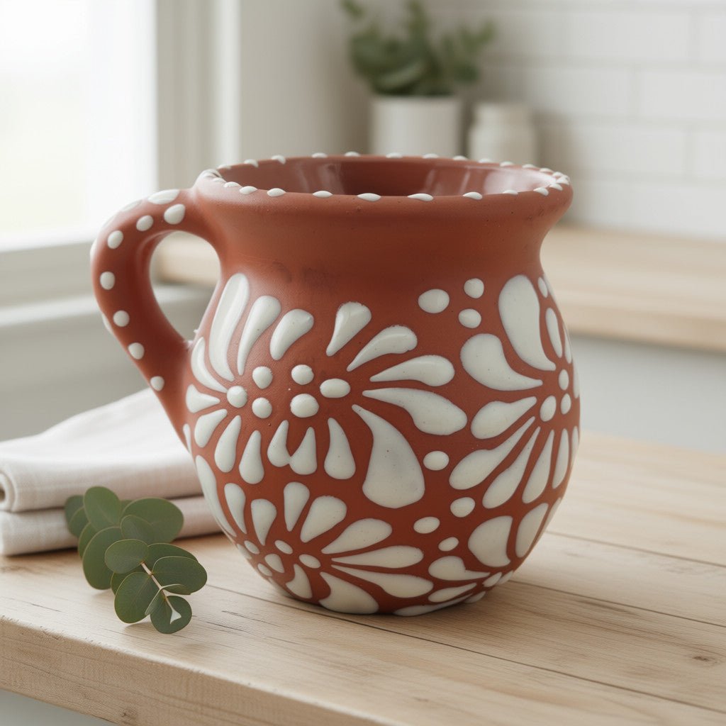 Terracotta Jarrito Mug | Handmade Mexican Relief Pottery Cup Talavera Mug La Vie Bien Terracotta Jarrito Mug | Handmade Mexican Relief Pottery Cup