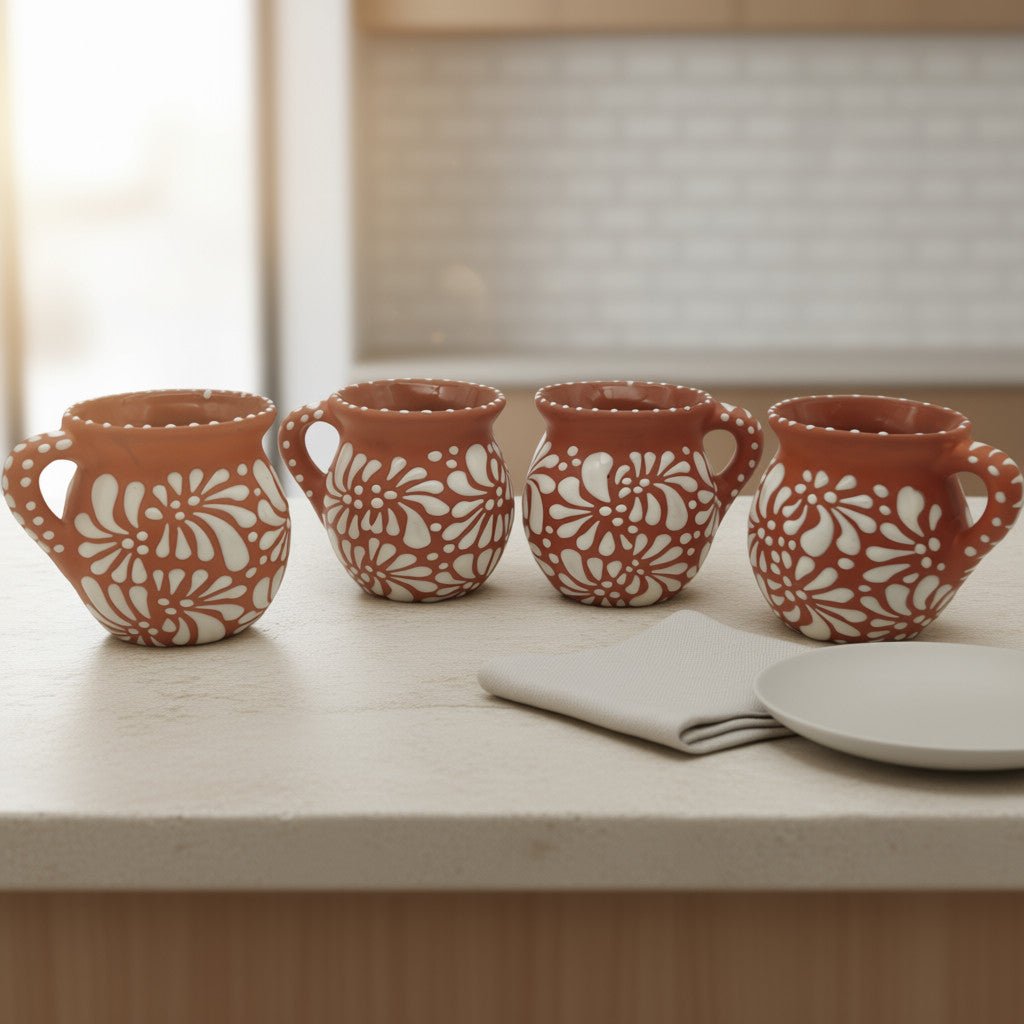 Terracotta Jarrito Mug | Handmade Mexican Relief Pottery Cup Talavera Mug La Vie Bien Terracotta Jarrito Mug | Handmade Mexican Relief Pottery Cup
