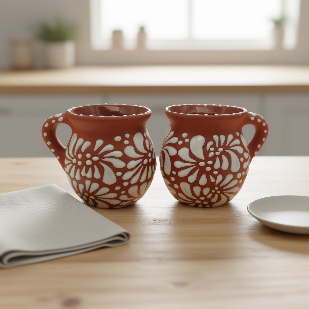 Terracotta Jarrito Mug | Handmade Mexican Relief Pottery Cup Talavera Mug La Vie Bien Terracotta Jarrito Mug | Handmade Mexican Relief Pottery Cup