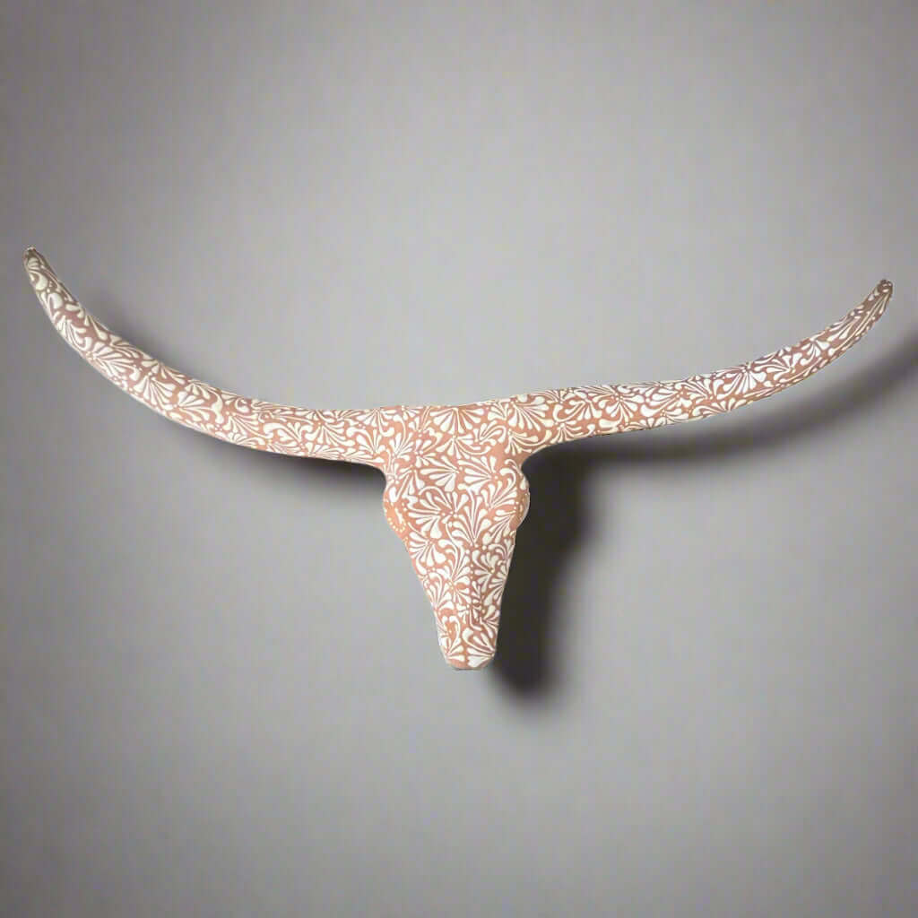 Terracotta Longhorn Wall Art | Hand - Painted Mexican Bull Skull Talavera Wall Art La Vie Bien Terracotta Longhorn Wall Art | Hand - Painted Mexican Bull Skull