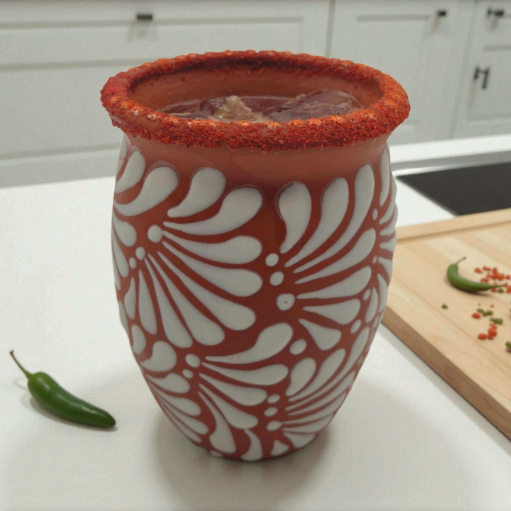 Terracotta Relief Cantarito | Handcrafted Mexican Pottery Cup Talavera Mug La Vie Bien Terracotta Relief Cantarito | Handcrafted Mexican Pottery Cup
