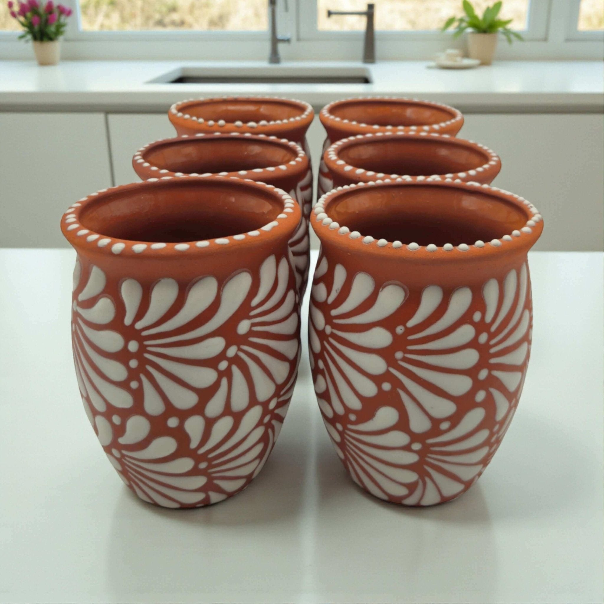 Terracotta Relief Cantarito | Handcrafted Mexican Pottery Cup Talavera Mug La Vie Bien Terracotta Relief Cantarito | Handcrafted Mexican Pottery Cup
