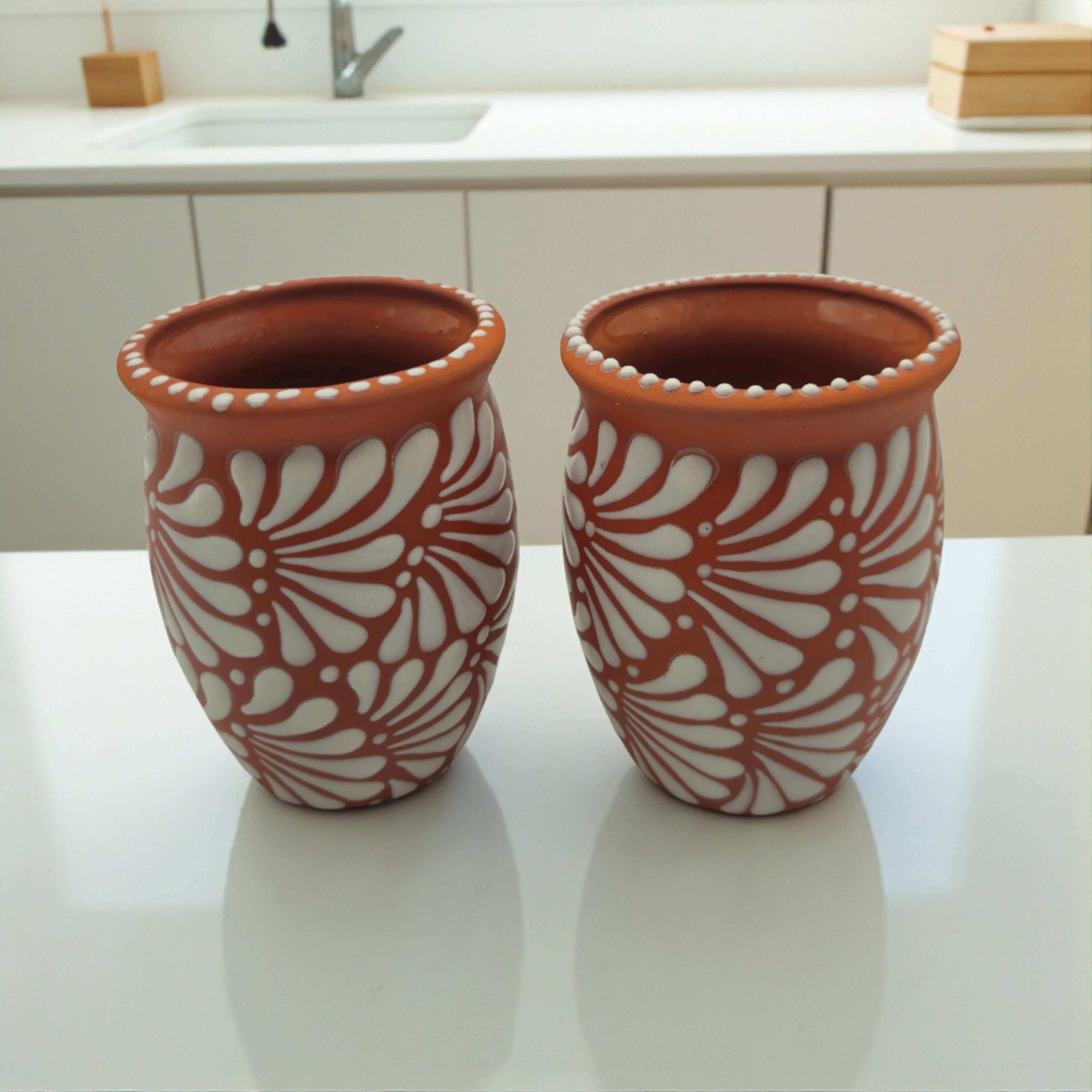 Terracotta Relief Cantarito | Handcrafted Mexican Pottery Cup