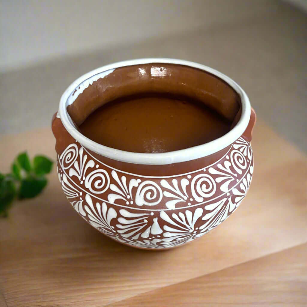 Terracotta Talavera Flower Pot | Brown & White Mexican Planter Talavera Flower Pot La Vie Bien Terracotta Talavera Flower Pot | Brown & White Mexican Planter