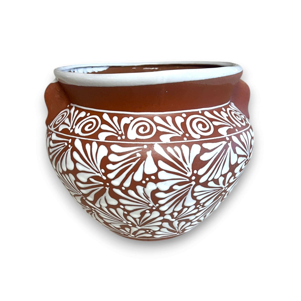 Terracotta Talavera Flower Pot | Brown & White Mexican Planter Talavera Flower Pot La Vie Bien Terracotta Talavera Flower Pot | Brown & White Mexican Planter
