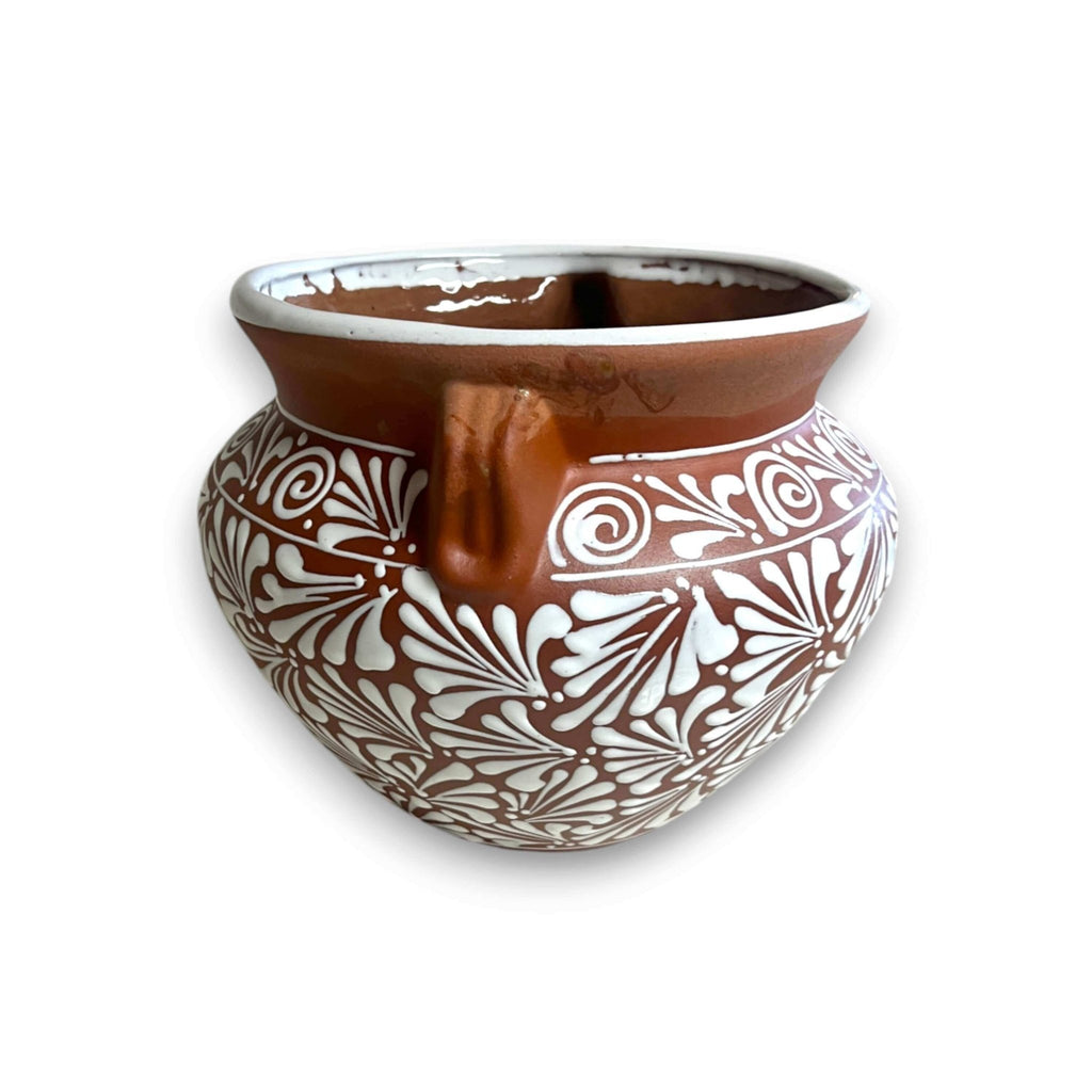 Terracotta Talavera Flower Pot | Brown & White Mexican Planter Talavera Flower Pot La Vie Bien Terracotta Talavera Flower Pot | Brown & White Mexican Planter