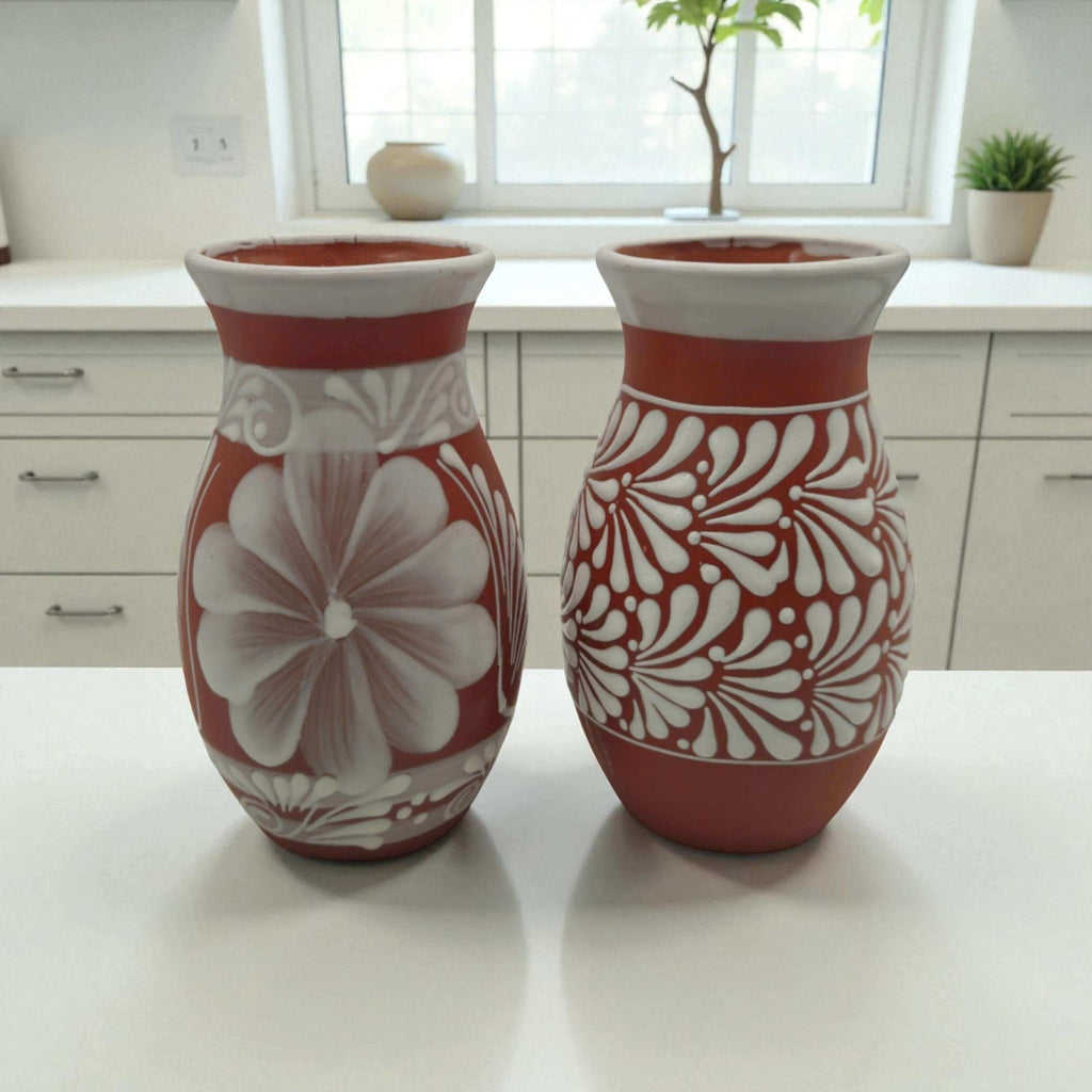 Terracotta Talavera Vase | Mexican Hand - Painted Pot Talavera Planter La Vie Bien Terracotta Talavera Vase | Mexican Hand - Painted Pot
