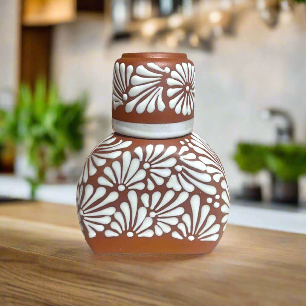 Terracotta Water Carafe Set | Hand - Painted Talavera - Style Bedside Decanter Mexican Decanter La Vie Bien Terracotta Water Carafe Set | Hand - Painted Talavera - Style Bedside Decanter