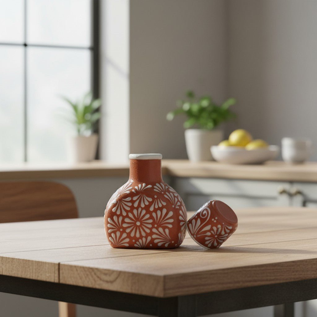 Terracotta Water Carafe Set | Hand-Painted Talavera-Style Bedside Decanter Mexican Decanter La Vie Bien Terracotta Water Carafe Set | Hand-Painted Talavera-Style Bedside Decanter