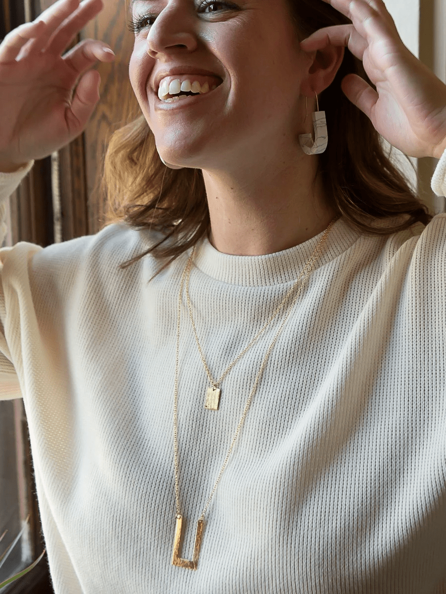 Tetris Geometric Double Strand Necklace - Brass by Fair Anita