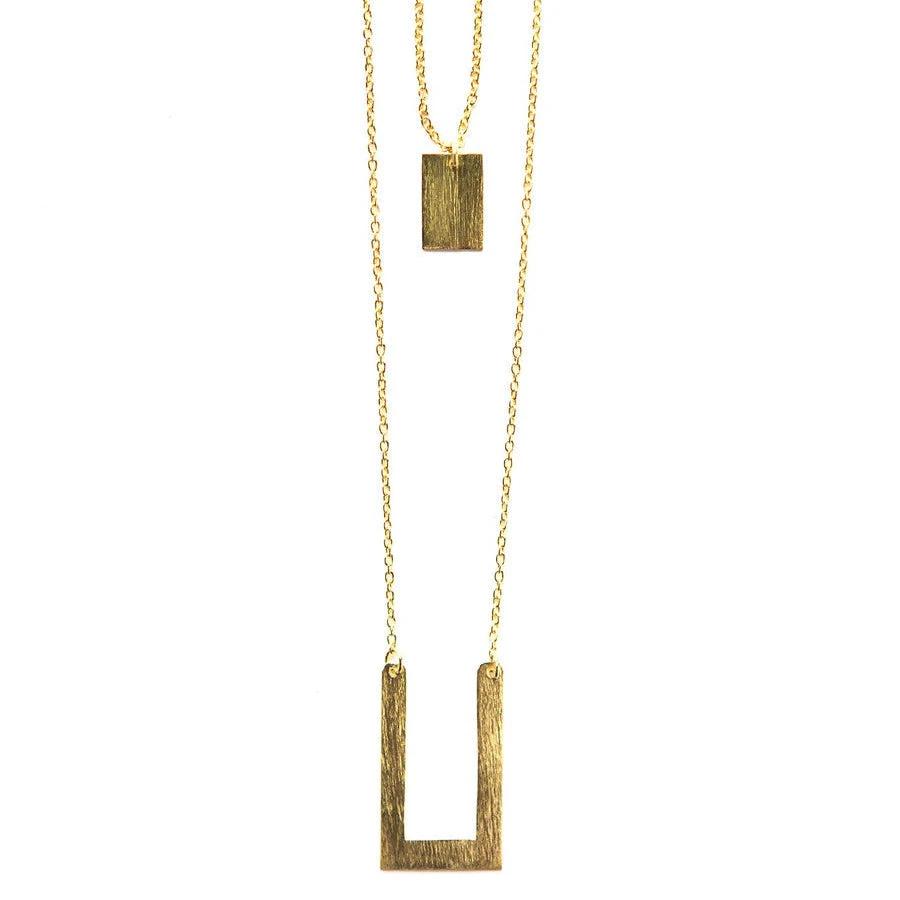 Tetris Geometric Double Strand Necklace - Brass by Fair Anita