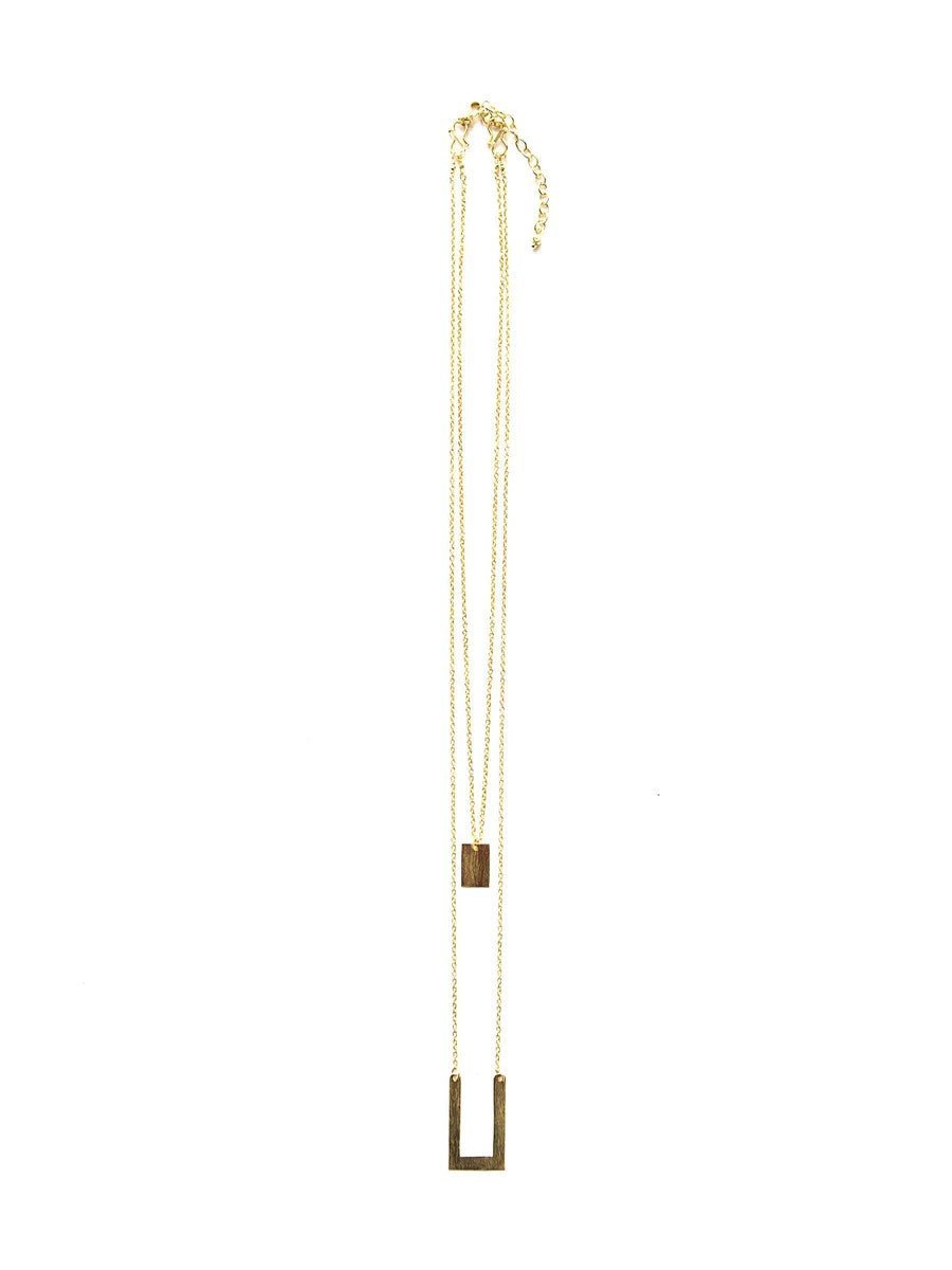 Tetris Geometric Double Strand Necklace - Brass by Fair Anita