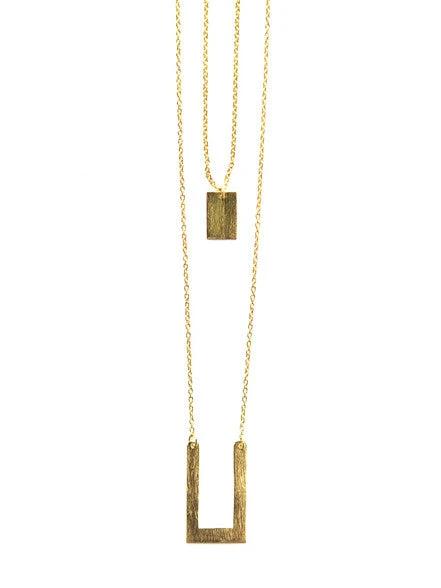 Tetris Geometric Double Strand Necklace - Brass by Fair Anita