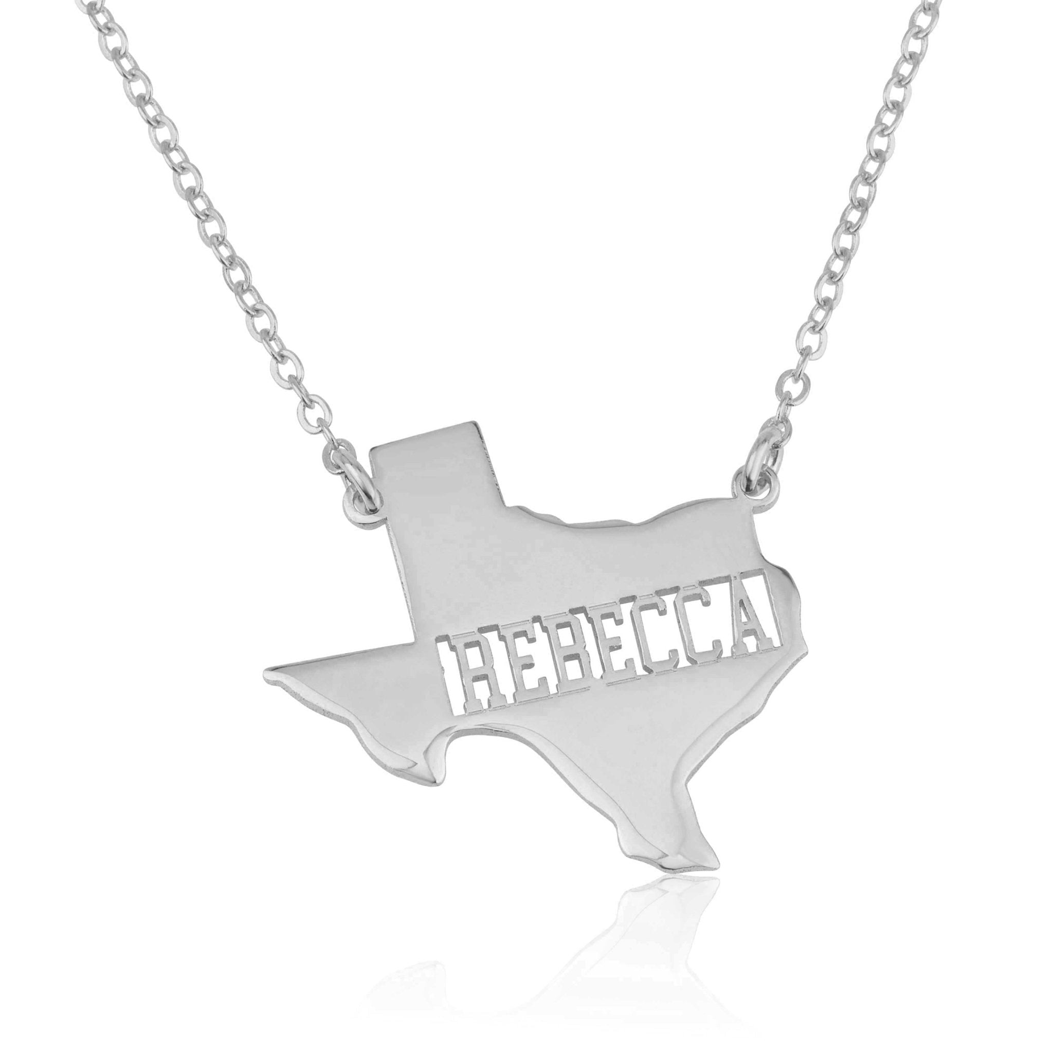 Texas Map Necklace With Name La Vie Bien Texas Map Necklace With Name