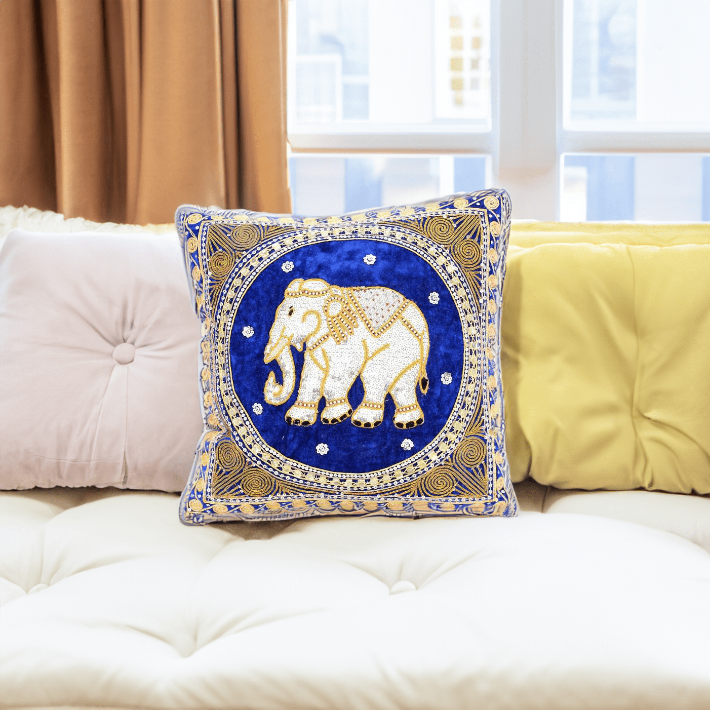 Thai Elephant Embroidered Pillow Cover - Thailand Decor La Vie Bien Thai Elephant Embroidered Pillow Cover - Thailand