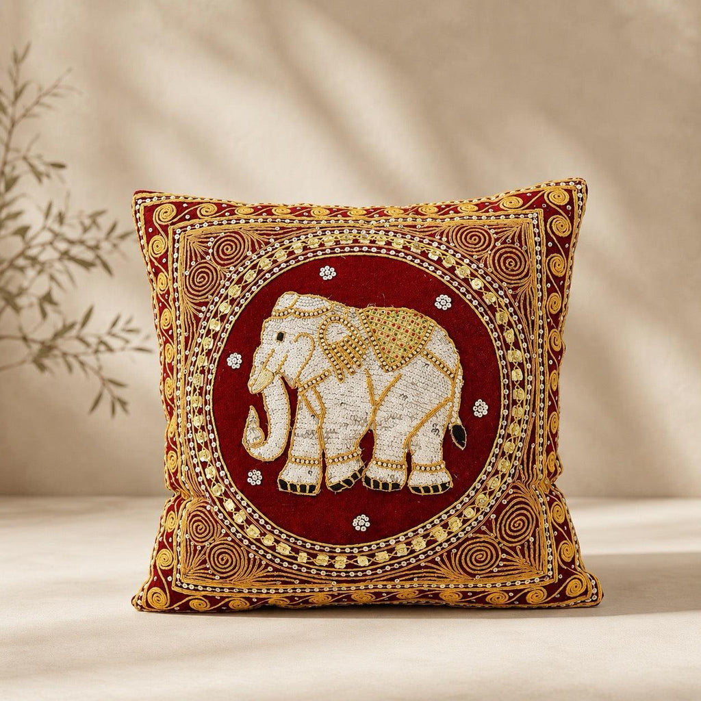 Thai Elephant Embroidered Pillow Cover - Thailand Pillows La Vie Bien Thai Elephant Embroidered Pillow Cover - Thailand