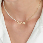 Thai Half Pearls Half Paperclip Name Necklace La Vie Bien Thai Half Pearls Half Paperclip Name Necklace