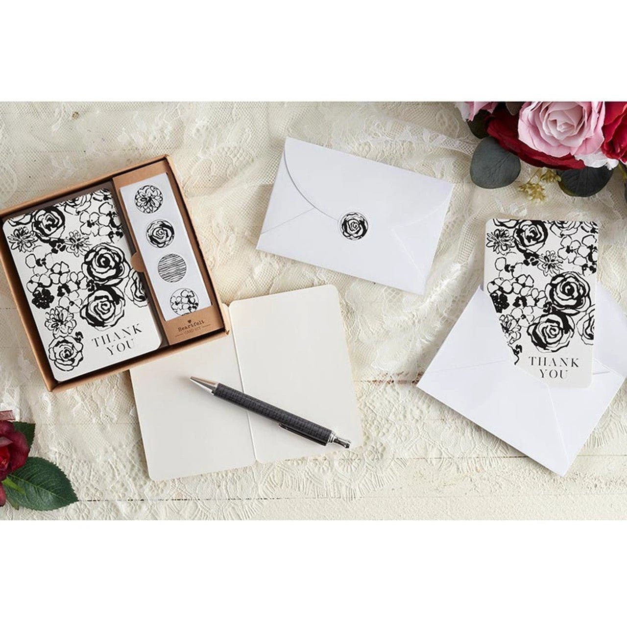 Thank You Card Set With Envelopes and Sticker Seals | Blank Inside Greeting Cards Set of 12 by The Bullish Store
