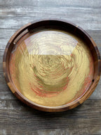 "The Audition Collection" Warm Metallic Neutrals Medium Round Acacia Wood Tray by Bespattered Facade