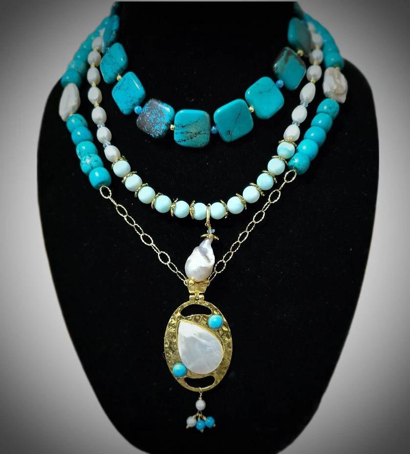 "The Deep Blue Sea" |Turquoise and Freshwater Pearl Necklace by L.Signature Collection by L.Styles