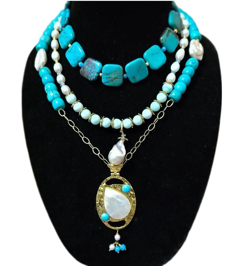"The Deep Blue Sea" |Turquoise and Freshwater Pearl Necklace by L.Signature Collection by L.Styles
