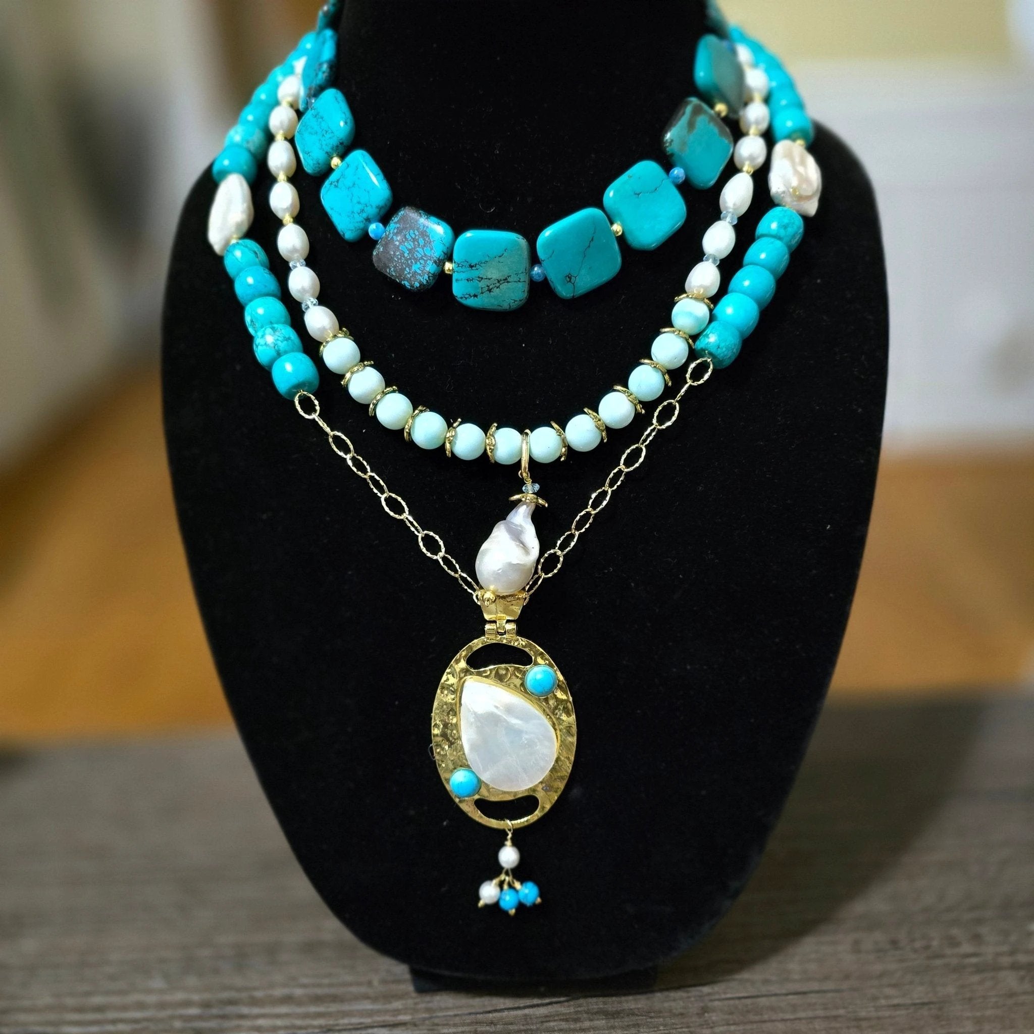"The Deep Blue Sea" |Turquoise and Freshwater Pearl Necklace by L.Signature Collection by L.Styles