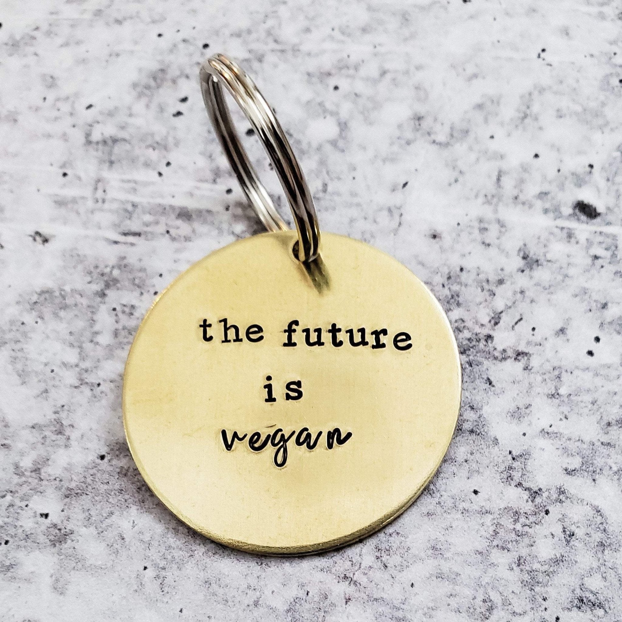 THE FUTURE IS VEGAN Brass Disc Keychain Key Chain La Vie Bien THE FUTURE IS VEGAN Brass Disc Keychain