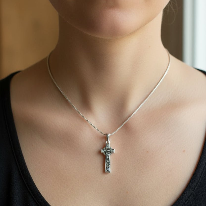 The Quinn Irish Harp Celtic Cross Necklace Pendant La Vie Bien The Quinn Irish Harp Celtic Cross Necklace