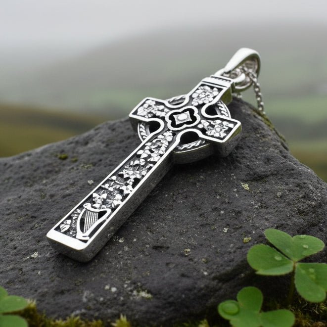 The Quinn Irish Harp Celtic Cross Necklace Pendant La Vie Bien The Quinn Irish Harp Celtic Cross Necklace