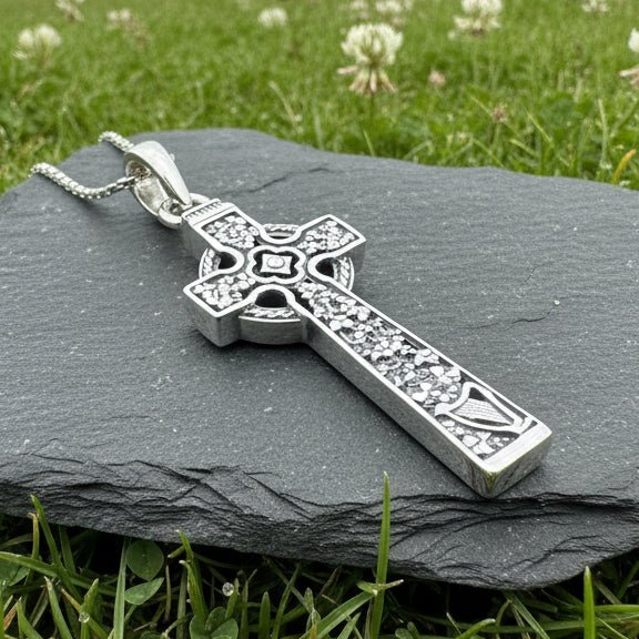 The Quinn Irish Harp Celtic Cross Necklace Pendant La Vie Bien The Quinn Irish Harp Celtic Cross Necklace