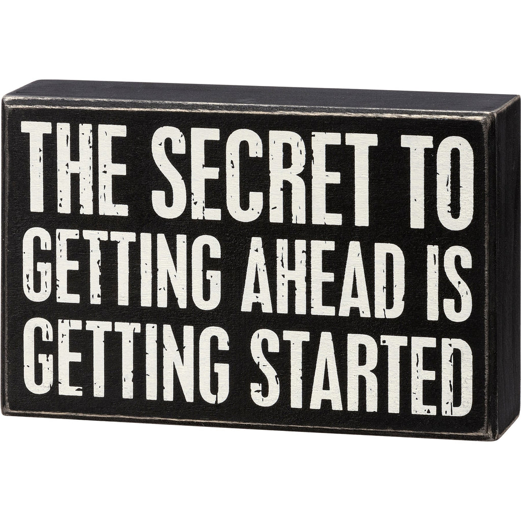 The Secret To Getting Ahead Inspo Box Sign | Desk Wall Wooden Sign | 7.25" x 4.75" Decor La Vie Bien The Secret To Getting Ahead Inspo Box Sign | Desk Wall Wooden Sign | 7.25" x 4.75"