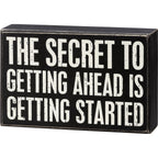 The Secret To Getting Ahead Inspo Box Sign | Desk Wall Wooden Sign | 7.25" x 4.75" Decor La Vie Bien The Secret To Getting Ahead Inspo Box Sign | Desk Wall Wooden Sign | 7.25" x 4.75"