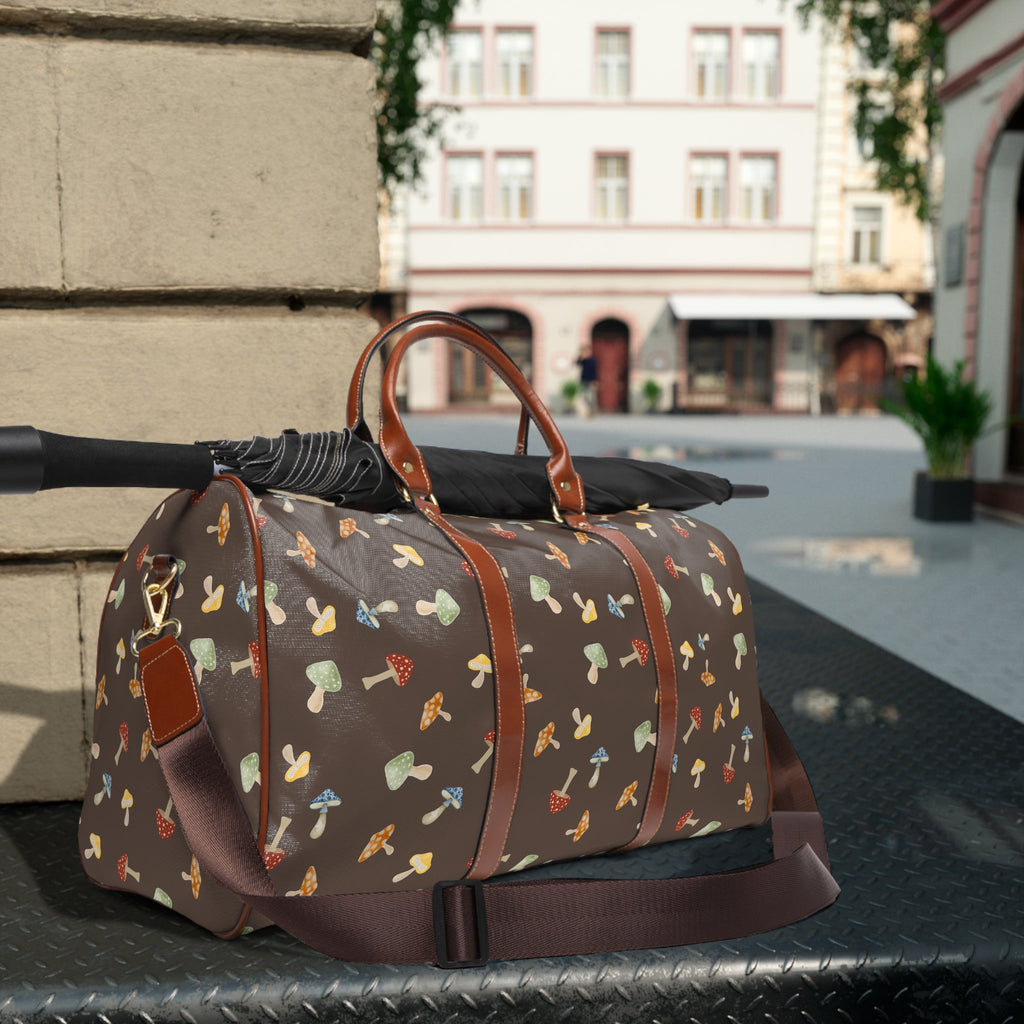 The shroomy bag - Mushroom Print Waterproof Travel Bag Duffle for Camping & Weekend Getaways, PU Leather Bags La Vie Bien The shroomy bag - Mushroom Print Waterproof Travel Bag Duffle for Camping & Weekend Getaways, PU Leather
