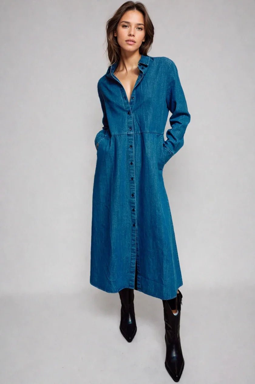 The Sunday Stroll Denim Shirt Dress Clothing La Vie Bien The Sunday Stroll Denim Shirt Dress