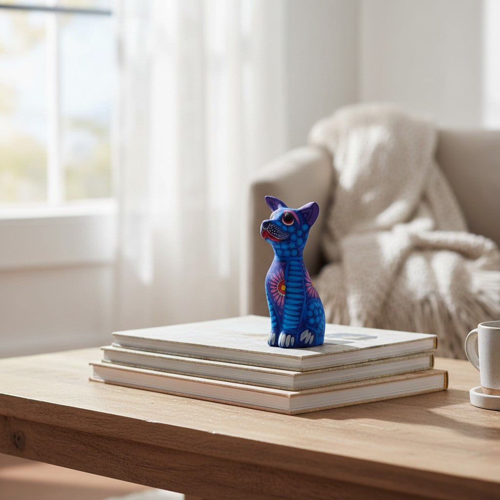 Alebrije Sitting Dog Statue | Hand-Painted Decorative Art