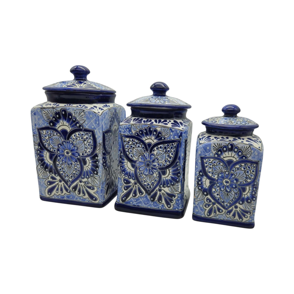 Blue Talavera Canister Set | Handmade Mexican Ceramic Jars