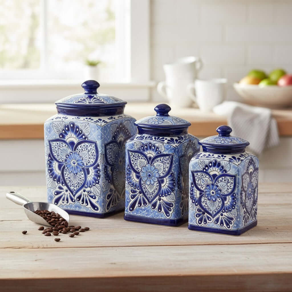 Blue Talavera Canister Set | Handmade Mexican Ceramic Jars