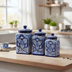 Blue Talavera Canister Set | Handmade Mexican Ceramic Jars