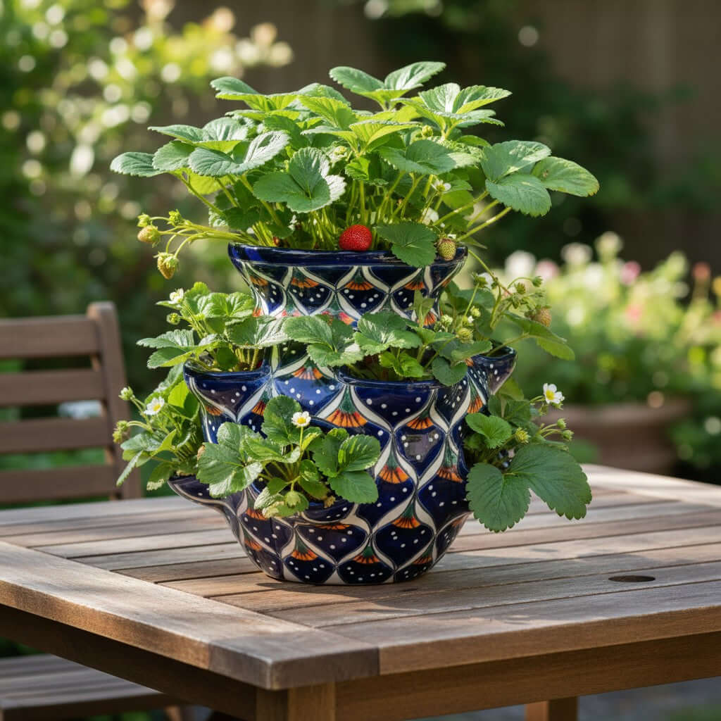 Talavera Strawberry Planter | Blue Peacock Design