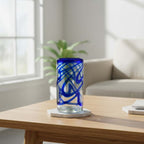 Hand-Blown Mexican Drinking Glass | Blue Swirl Design